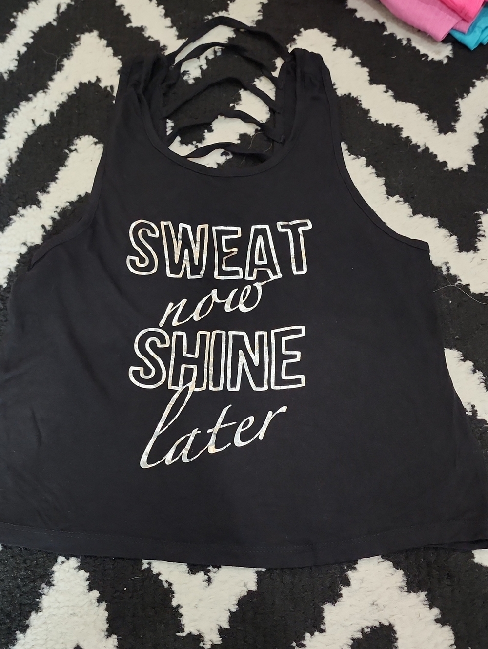 Miken Black Muscle Tee with White 'Sweat Now Shine Later' Graphic